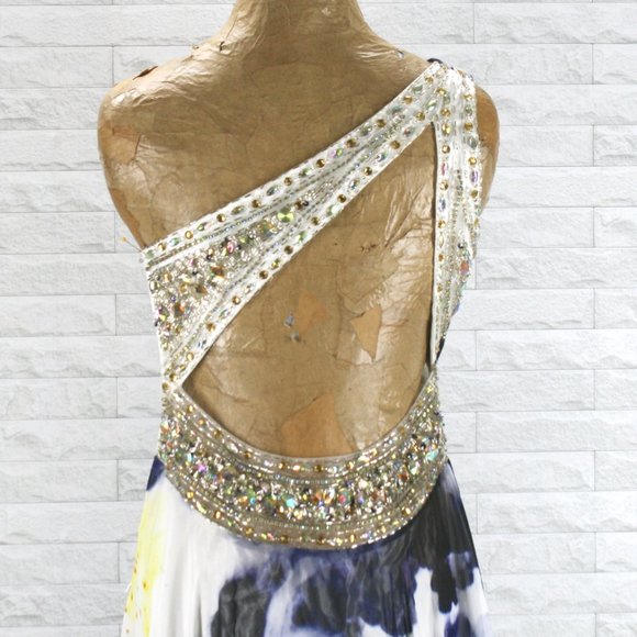 CAMILLE LA VIE Gown Prom One Shoulder Purple Yellow Beaded Floral Dress 2P - Picture 4 of 11